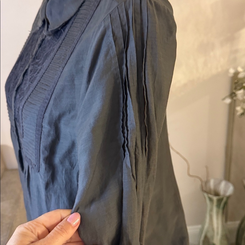 Gray Button-Up cotton/silk Dress with Lace size M - Picture 6 of 7